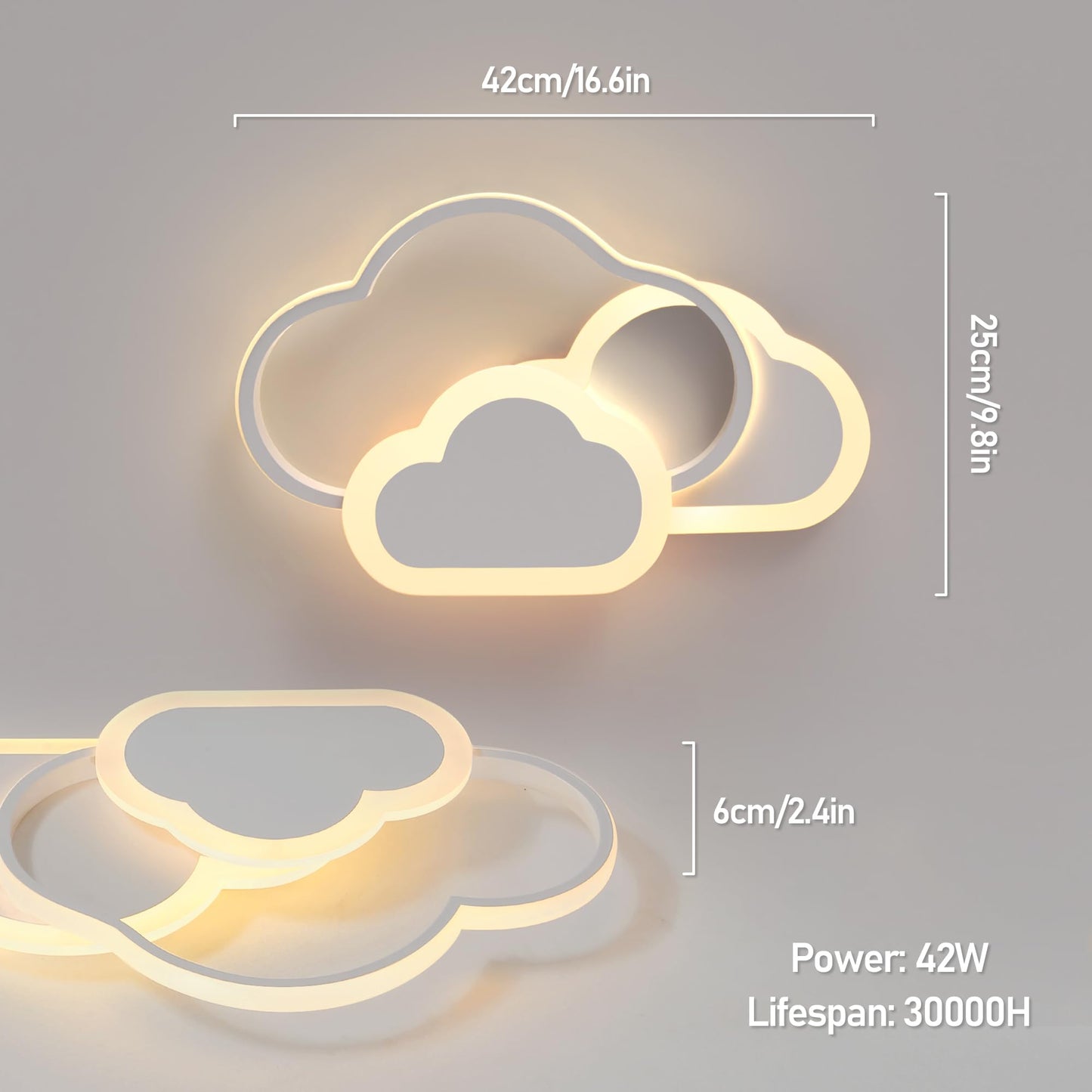 YUEEU 42CM LED Ceiling Light for Bedroom, Dimmable Children's Room Cloud Ceiling Lamp, Cloud Lamp with Remote Control, Ceiling Lights for Kids, Nursery Night Light.