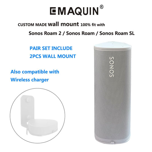 EMAQUIN Wall Mount Pair (2 pieces) for Sonos Roam 2/Sonos Roam/Roam SL Speakers (Compatible with Sonos Roam2/Roam/Roam SL, Wall Mount Pair, White)