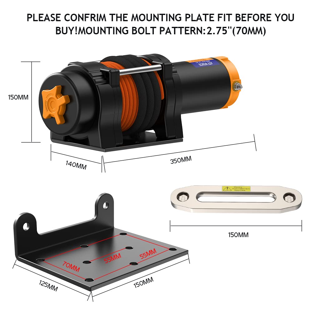 Anbull 12V Electric Winch, 4500 LBS/2045 Kg Motor Winch Rope Hoist, Synthetic Rope, Waterproof to IP67, Nylon Rope, with Mounting Bracket and Remote Control *2, Compatible with ATV UTV