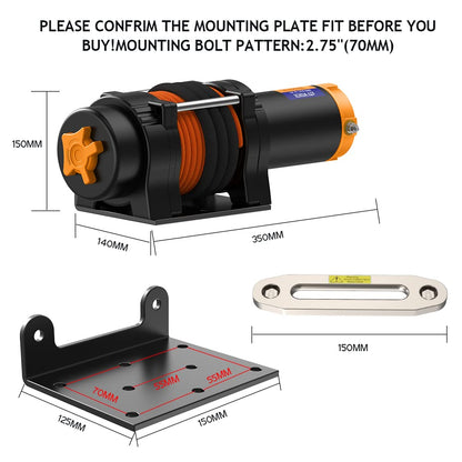 Anbull 12V Electric Winch, 4500 LBS/2045 Kg Motor Winch Rope Hoist, Synthetic Rope, Waterproof to IP67, Nylon Rope, with Mounting Bracket and Remote Control *2, Compatible with ATV UTV