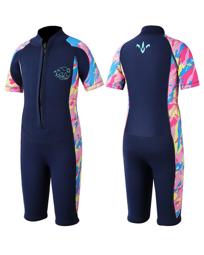 Yikayin Kids Neoprene Wetsuit, 2.5mm Short Neoprene Diving Suit for Boys Girls, Surf Suit with Front Zipper for Diving, Surfing, Swimming, Kayaking.