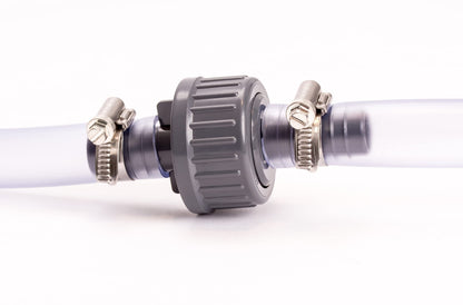 Check valve 21mm, set of 2 hose clamps, for water & air, prevents backflow of wastewater from washing machine, 3/4 inch.