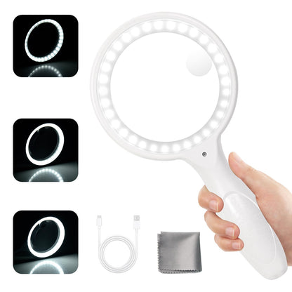 Magnifying Glass with Light, Afaneep Magnifying Glass 30x 60x Handheld Magnifier, 3 Modes 33 LED Magnifying Glass with Light for Seniors, Inspection, Coins, Jewelry (White)