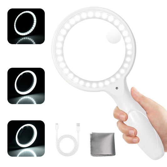 Magnifying Glass with Light, Afaneep Magnifying Glass 30x 60x Handheld Magnifier, 3 Modes 33 LED Magnifying Glass with Light for Seniors, Inspection, Coins, Jewelry (White)