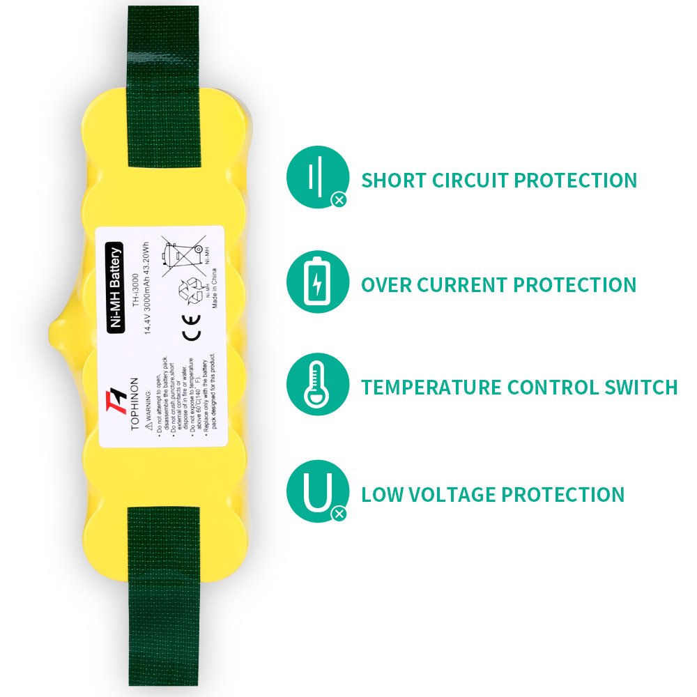 TOPHINON 14.4V 3000mAh NI-MH Replacement Battery for iRobot Roomba 500 510 520 530 532 535 540 545 550 552 555 560 562 570 580 581 582 585 595 600 610 620 630 631 650 660 700 760 770 780 790 800 870 880