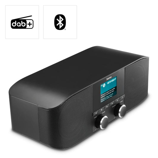 Hama DAB+ Radio with Bluetooth - Kitchen Radio DR1410BT Digital Radio Stereo, Alarm Clock, Headphone Jack Aux 3.5mm, FM, Color Display - Black