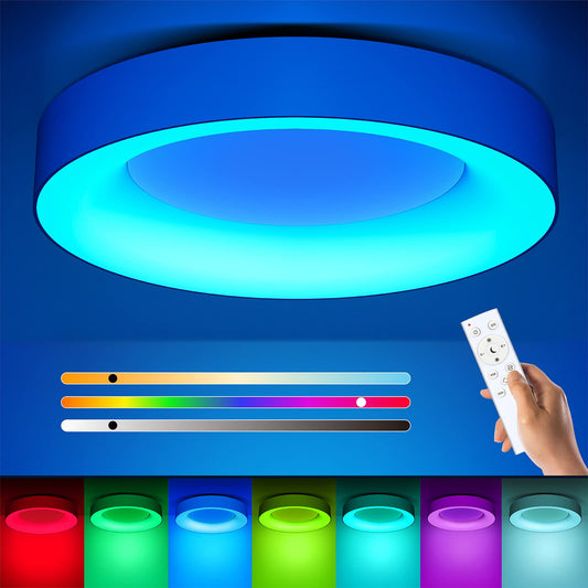 Matane LED ceiling light with RGB color changing, dimmable ceiling lamp with remote control, 24W bulbs 3000K-6500K for youth room living room bedroom children's room bathroom kitchen Round 28cm