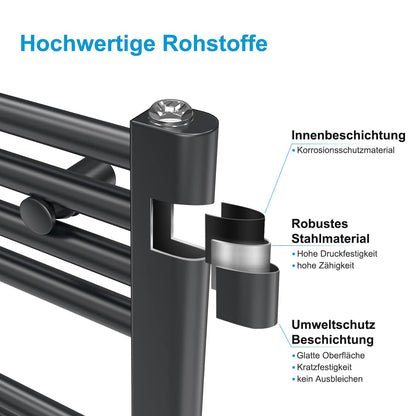 Heilmetz electric towel radiator 100x40cm with digital thermostat and timer function. Straight towel radiator in anthracite 300W.