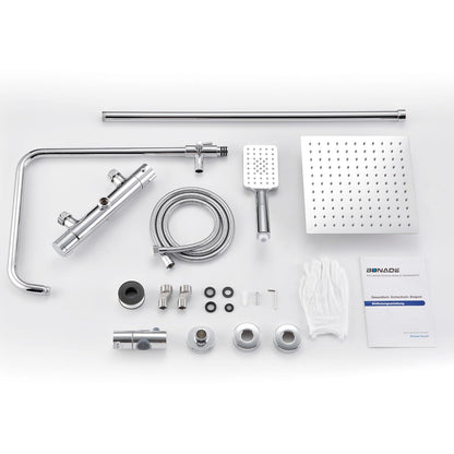 BONADE shower system with thermostat rain shower head made of 304 stainless steel, shower mixer complete set including shower thermostat, adjustable wall bracket 10 inch rain shower, bathtub faucets set
