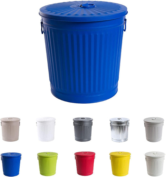 Jinfa Large metal bin with lid and carrying handles - trash can for yellow bag, deposit container, fireplace ash bucket, feed bin, pellet container - sturdy & decorative in retro design.