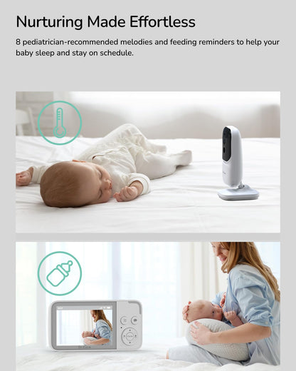 Dr.Care NeoView baby monitor with camera, 3.5" screen, video recording, 2-way audio, loop recording, night vision, VOX, temperature sensor, lullabies, no Wi-Fi, supports up to 128GB.