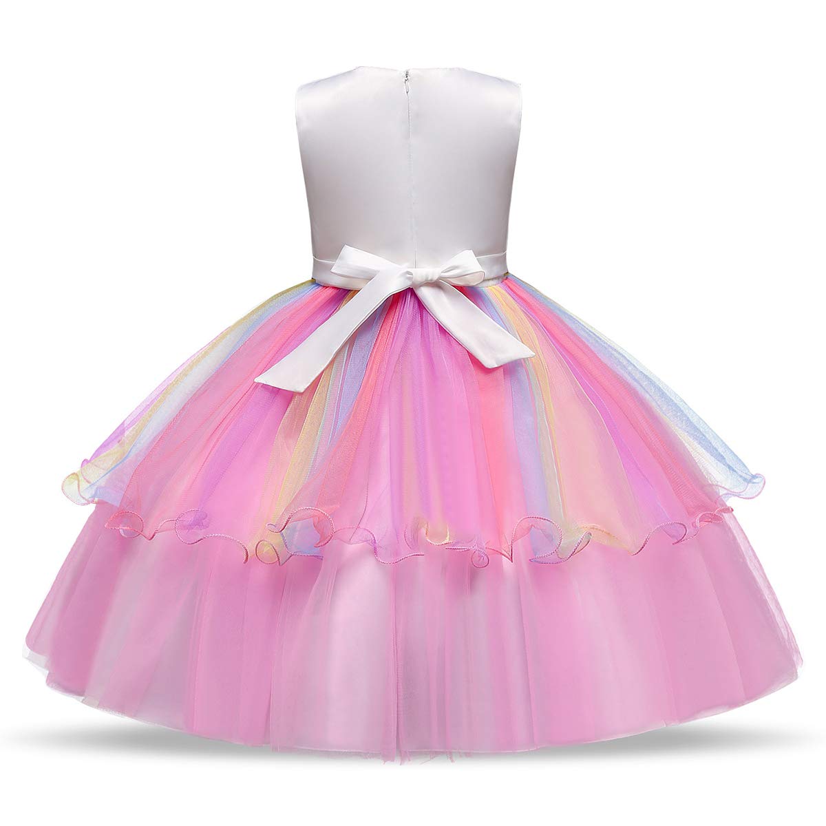 URAQT Kids Unicorn Costume Dress, Girls Unicorn Skirt, Flower Girls Sleeveless Party Dress, Birthday Dress Fancy Dress, Carnival Costume with Unicorn Outfit Set, 110cm (Pink-B)