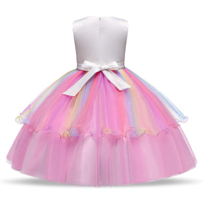 URAQT Kids Unicorn Costume Dress, Girls Unicorn Skirt, Flower Girls Sleeveless Party Dress, Birthday Dress Fancy Dress, Carnival Costume with Unicorn Outfit Set, 110cm (Pink-B)