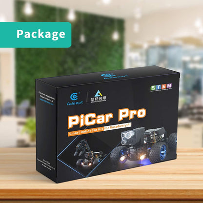 Adeept PiCar-Pro Raspberry Pi Smart Robot Car Kit. Program a 2-in-1 4WD car robot with a 4-DOF robot arm. Electronic DIY robotics kit for teens & adults for Pi 4 4B 3B 3B+.