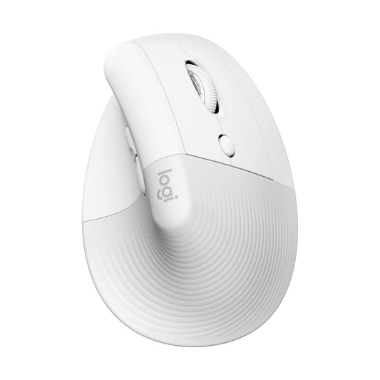 Logitech Lift Vertical Ergonomic Mouse, Wireless, Bluetooth or Logi Bolt USB Receiver, Quiet Clicks, 4 Buttons, Compatible with Windows/macOS/iPadOS, Laptop, PC - White