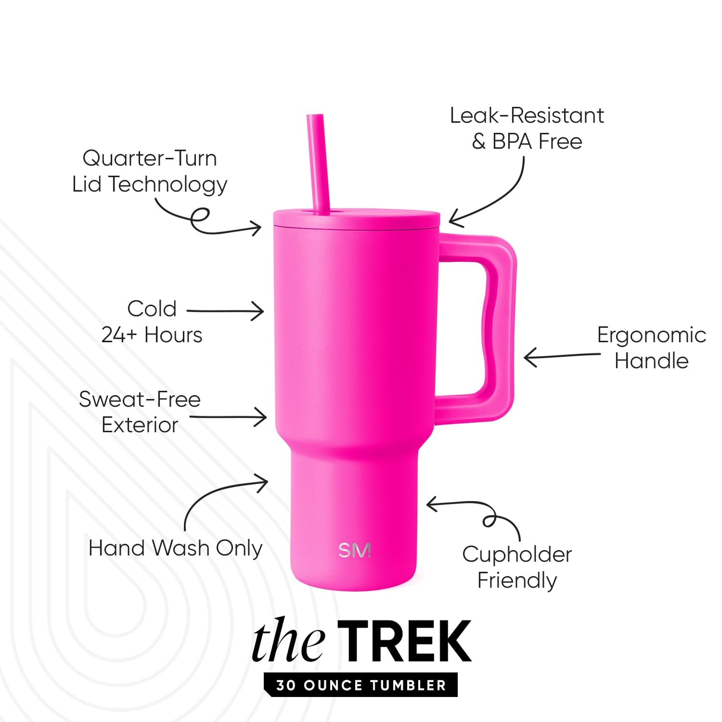 Simple Modern Thermo Cup with Straw and Handle | Insulated Stainless Steel Drinking Cup Iced Coffee Travel Mug | Gifts for Women and Men | Trek | 890ml | Raspberry Vibes