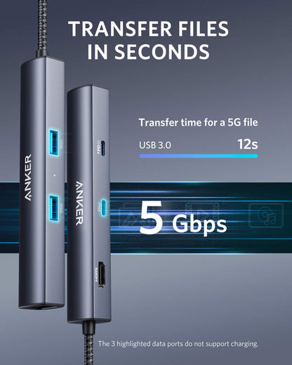 Anchor PowerExpand 6-in-1 Ethernet Adapter, PD USB C Hub, 65 PD, 4K HDMI, 1Gbps Ethernet, Data, 2 USB 3.0 data ports, compatible with MacBook Pro, MacBook Air, iPad Pro, XPS