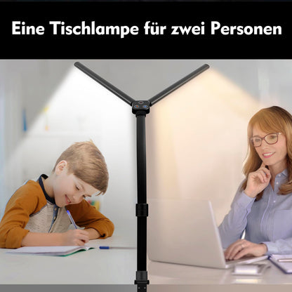 LOTTBUTY Double-headed Desk Lamp LED dimmable, 24W 80CM Home Office Daylight Desk Lamp, Swan Neck Office Table Lamp (Black, Clampable)