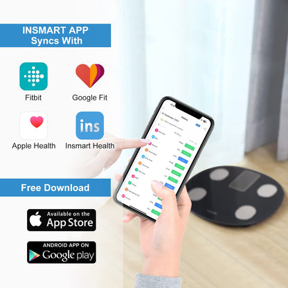 INSMART smart body fat scale digital scale with APP, Bluetooth scale for heart rate, body fat, BMI, weight, muscle mass, water, protein, skeletal muscle, BMR, etc. (18 data points)