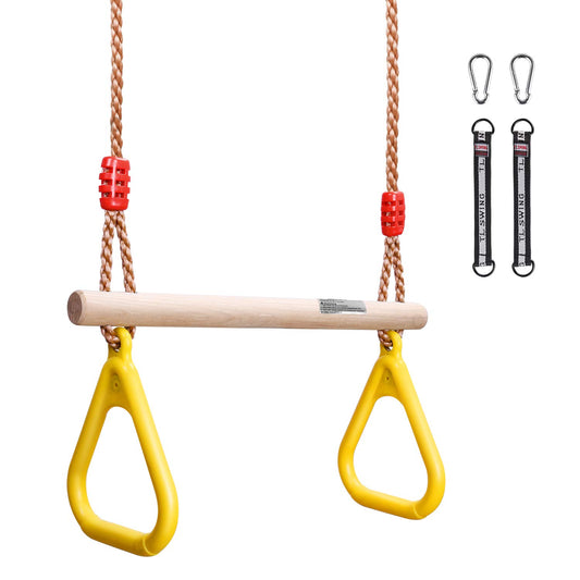 GHB Swing Trapeze Swing Swing Kids with plastic gymnastic rings for kids outdoor hanging capacity up to 120KG Yellow