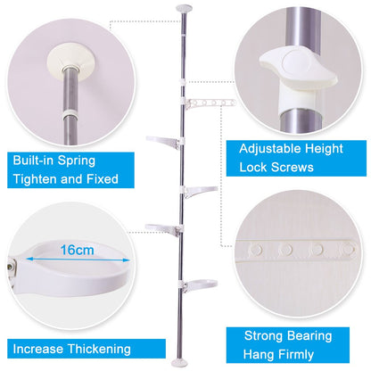 BAOYOUNI 5-Tier Telescopic Plant Stand Flower Shelf Rack Metal Tension Pole Adjustable Height 175-235 cm or 230-290 cm for Indoor, Balcony, Living Room, Ivory