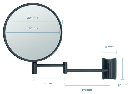 Libaro Makeup Mirror Imola - 360° rotatable vanity mirror with wall mount - double-sided shaving mirror with 3X & 7X magnification - extendable black metal bathroom mirror, Ø 19 cm