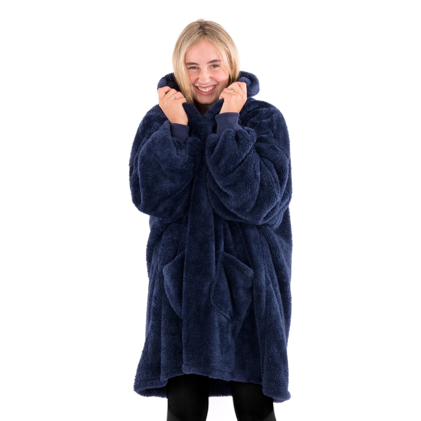 Snug Rug Navy Blue Hoodie Blanket with Sleeves Oversized Sweatshirt Snuggle Blanket with Sleeves Hood Fleece for Men and Women One Size