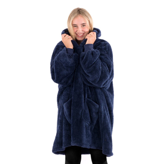 Snug Rug Navy Blue Hoodie Blanket with Sleeves Oversized Sweatshirt Snuggle Blanket with Sleeves Hood Fleece for Men and Women One Size