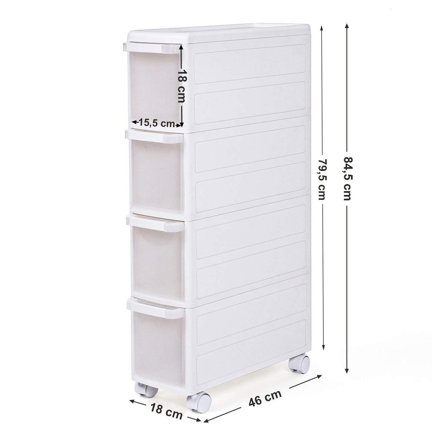 SONGMICS 4-Drawer Rolling Cart, Compact Shelf Unit, can be Used Separately as Kitchen, Bathroom, or Utility Cart. Standalone with Wheels, 84.5 cm High, White KFR05W