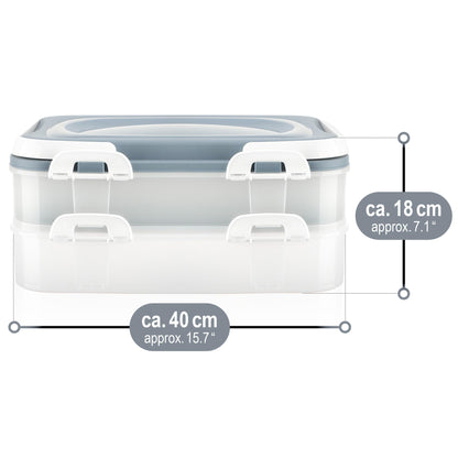 com-four® Party container with 2 levels and lifting insert - cake transport box - food freshness container - cake container with handles - muffin container (1 piece pastel blue-gray)