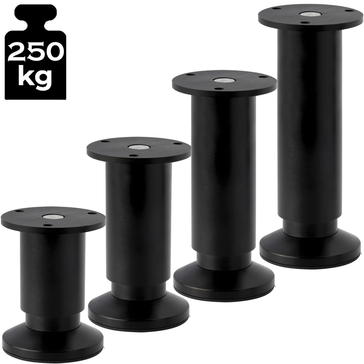 Stahlia furniture legs adjustable (set of 4) 30cm height BLACK MATTE Ø 38mm Aluminum cabinet legs can support up to 250kg sofa feet metal legs shelf feet.