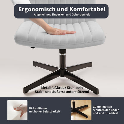 naspaluro office chair without armrests, desk chair with fabric cover, reading chair with wider cushion for sitting cross-legged, rocking function, height adjustable, 360° swivel chair for home, gray