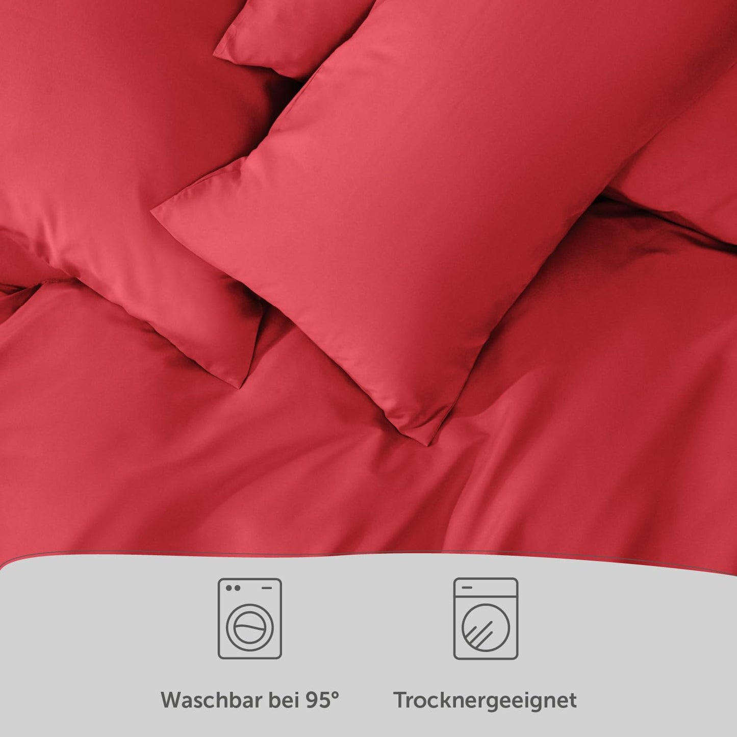 Blumtal bedding set 240x220cm + 2x 40x80cm pillowcase - Oeko-TEX cert. microfiber bedding set - Microfiber duvet cover up to 95 °C - Duvet cover + pillowcase 3-piece set - Summer bedding Red