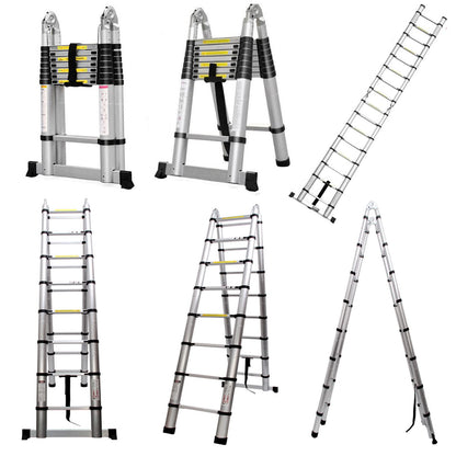 5M telescopic ladder extendable ladder aluminum ladder extension ladder leaning ladder 16 rungs multipurpose ladder 150kg load capacity safety lock ladder