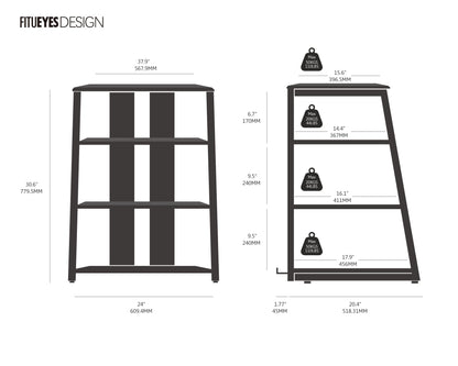 FITUEYES Design HiFi Rack made of wood & steel, turntable table with adjustable shelves, HiFi shelf for turntables & stereo systems & compact systems, 61 x 52 x 78 cm.