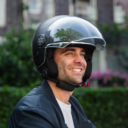 VINZ Pavia Jet Helmet with Dual Visor | Scooter Helmet Fashion Helmet | Available in sizes XS-XXL | Motorcycle Helmet with Sun Visor | ECE 22.06 Certified - Matte Black