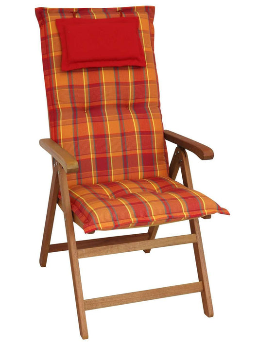 elGiga high-backed cushion 1 piece Classic Red Orange checkered 120 x 50 x 8 cm for garden chair, with headrest, high-quality, washable and easy to care for