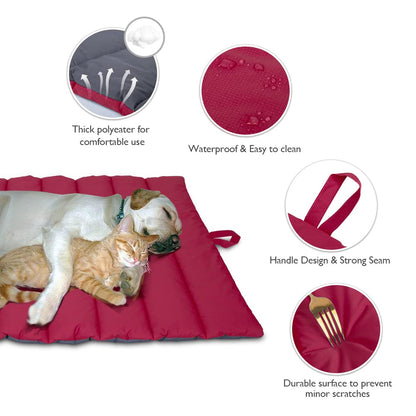 XIAPIA waterproof dog mat for outdoor use. Washable dog bed, antistatic, hygienic, foldable. Large pet travel blanket 110x68 cm (Red/Gray).