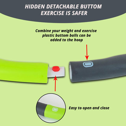 Adult hula hoop with 95 cm diameter for advanced fitness and weight loss. Hoola hoops for weight reduction with 8 detachable parts in Green - Gray.