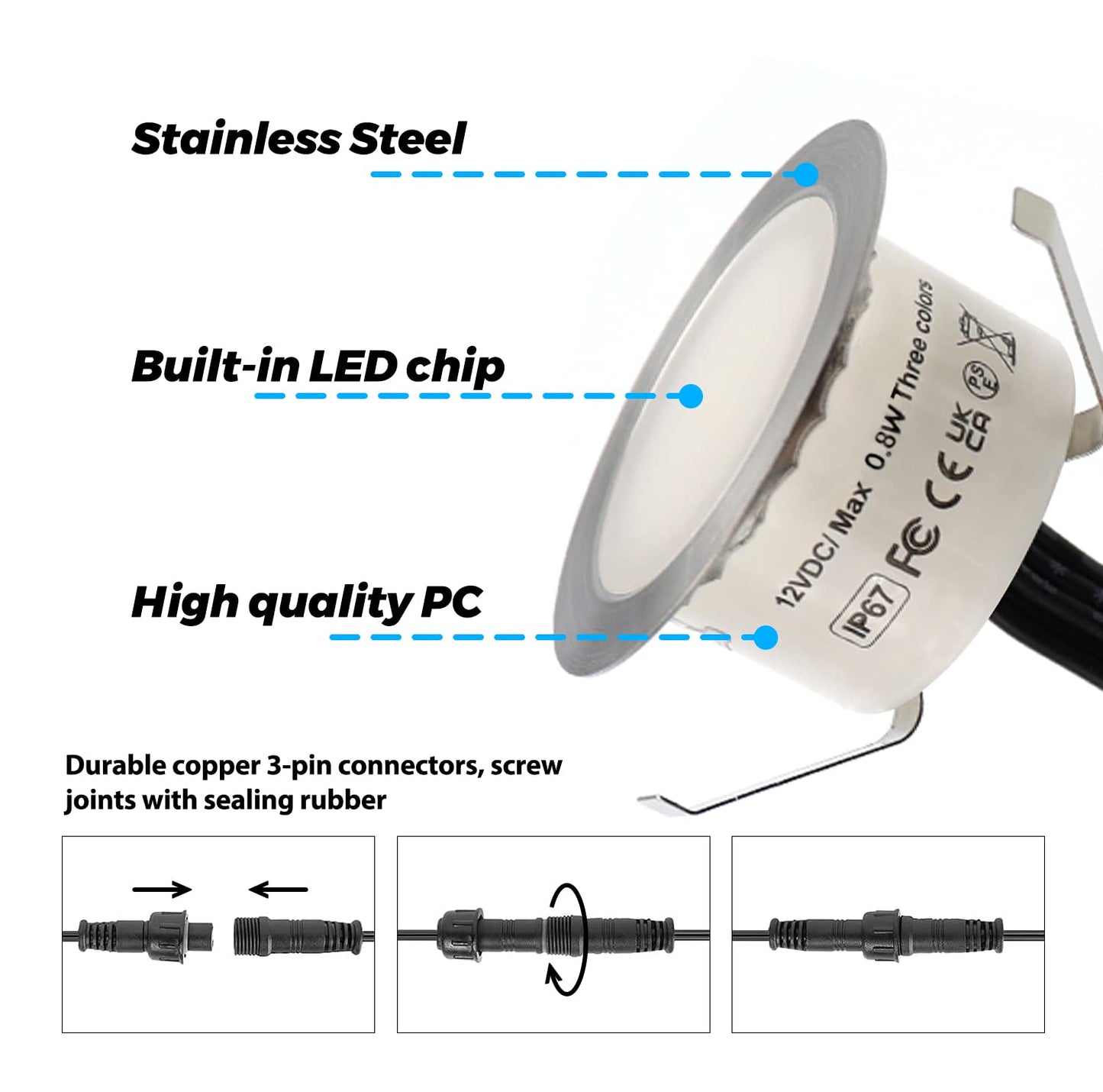 10-pack LED recessed lights dimmable, warm white 3000K, white 4000K with remote control Ø32mm LED built-in spotlight ground recessed lights outside, IP67 waterproof 0.8W indoor outdoor patio kitchen garden 12V