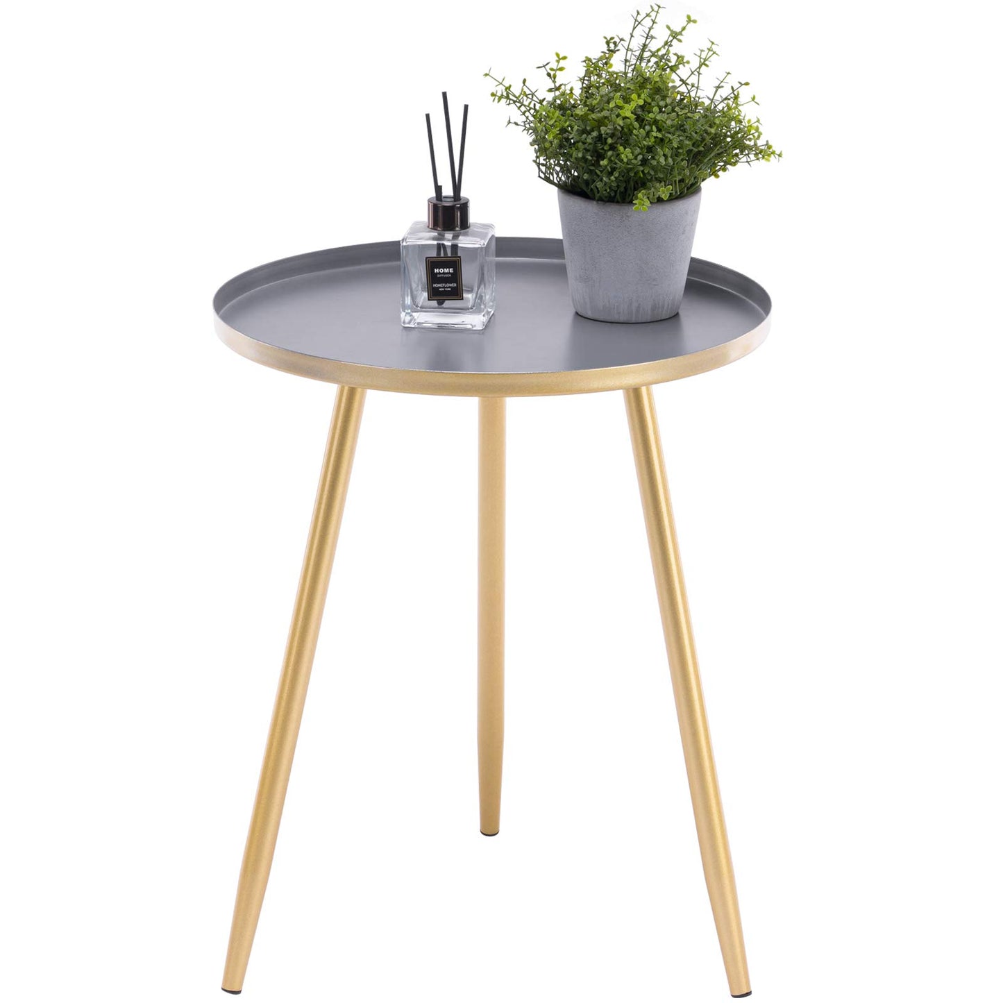 YOUDENOVA Side Table Metal Living Room Table Gold Round Coffee Table Small End Table Modern Decorative Table Steel Pipe Tripod Ø 40.5 cm x 50 cm