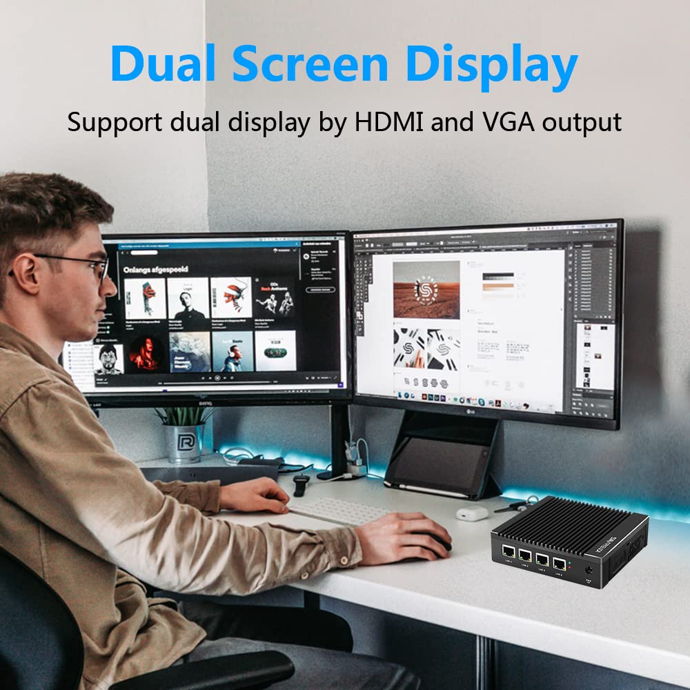 Sharevdi Mini PC Micro Firewall Appliance, Intel Celeron J4125 Quad Core Mini Computer, Firewall Mini PC, 4X Intel 2.5 GbE i225/i226 LAN Ports, Supports AES NI mSATA SSD (8G 128G)