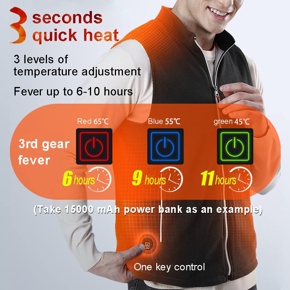 Heated vest for women and men, polar fleece heated vest, warm jacket, unisex electric USB heated vest, ideal for hiking, cycling, hunting (XL).