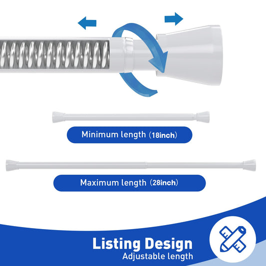 White tension rods, 18 - 28 inches, tension rod, no drilling, small adjustable curtain rod for closet, window, kitchen, door