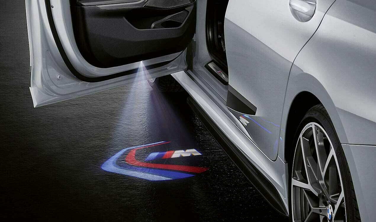 Original BMW door projectors slides for all BMW models, featuring the M logo.