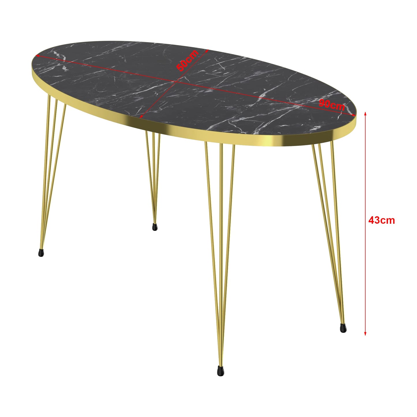 [en.casa] Coffee table Skævinge side table 43 x 90 x 50 cm Made of chipboard and metal Coffee table for living room bedroom Marble, black/gold