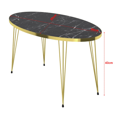 [en.casa] Coffee table Skævinge side table 43 x 90 x 50 cm Made of chipboard and metal Coffee table for living room bedroom Marble, black/gold
