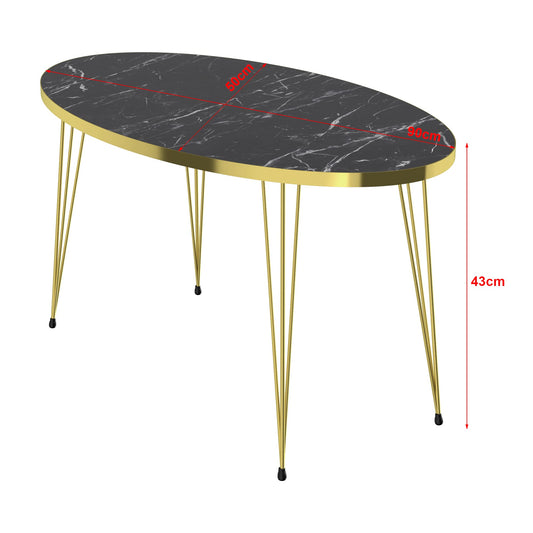 [en.casa] Coffee table Skævinge side table 43 x 90 x 50 cm Made of chipboard and metal Coffee table for living room bedroom Marble, black/gold