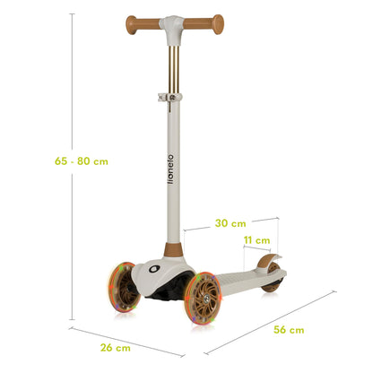 LIONELO Jessy Premium kids tricycle scooter with LED wheels for children 3 years up to 50 kg, height adjustable and non-slip platform, foldable scooter. Scooter for toddler boy girl.