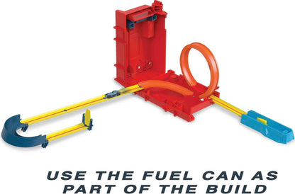 Hot Wheels Race Track Gas Can, stunt and race action for toy cars, with looping track, storage box, car toy, toys for 6 years and older, HDX78.